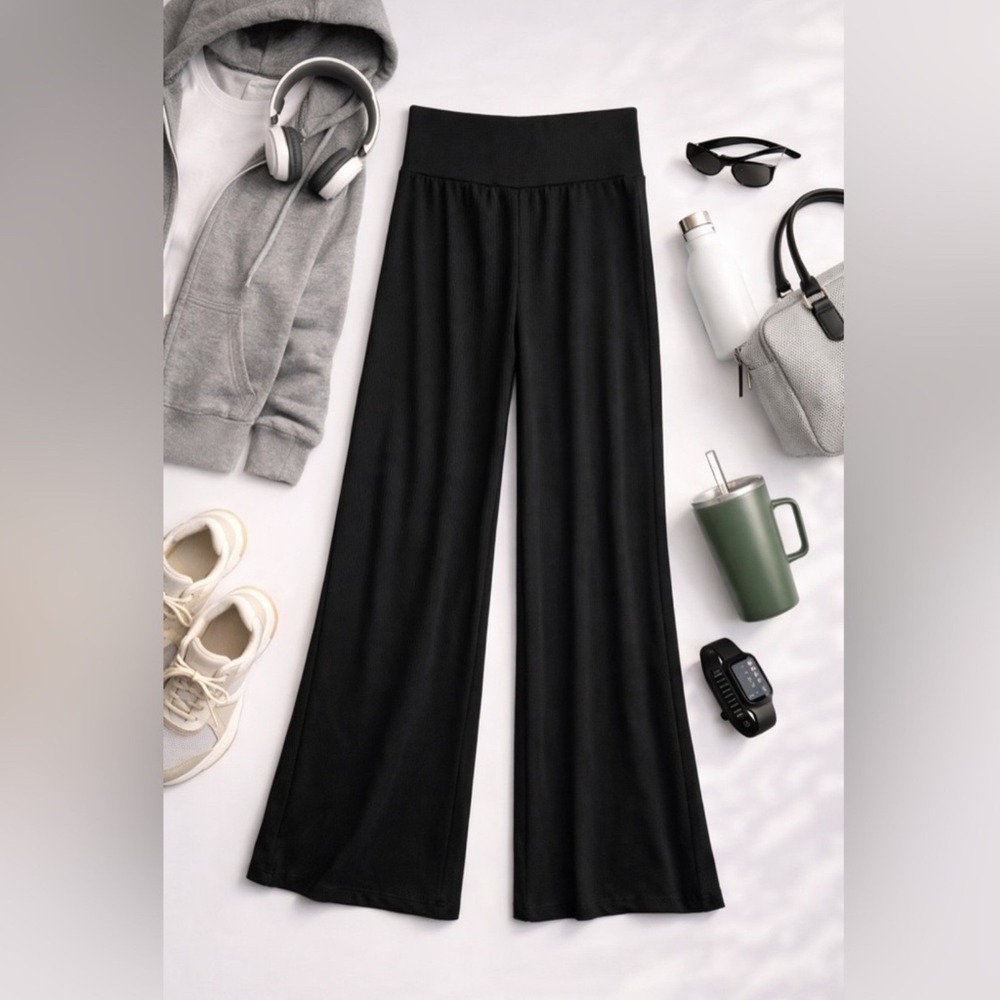 SKINNIFY Resistance Band Wide Leg Pants S Ribbed Pull-on 8 Bands Athleisure